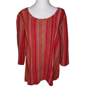 Christopher & Banks Women’s Blouse, Tomato Red Textured Striped Top Size Lg